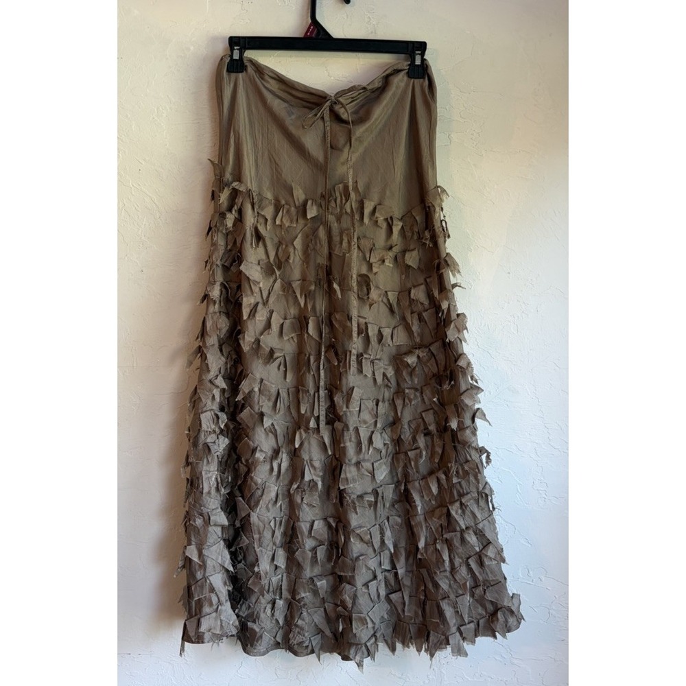 Vintage 90s Y2K Chan Luu 100% Silk Petal Ruffle Tiered Maxi Skirt M Fairy Grunge